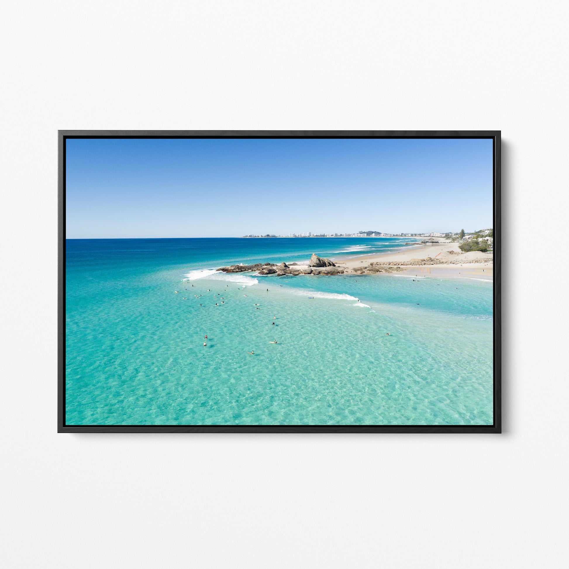 Palm Beach Surfers Skyline Black Framed Canvas