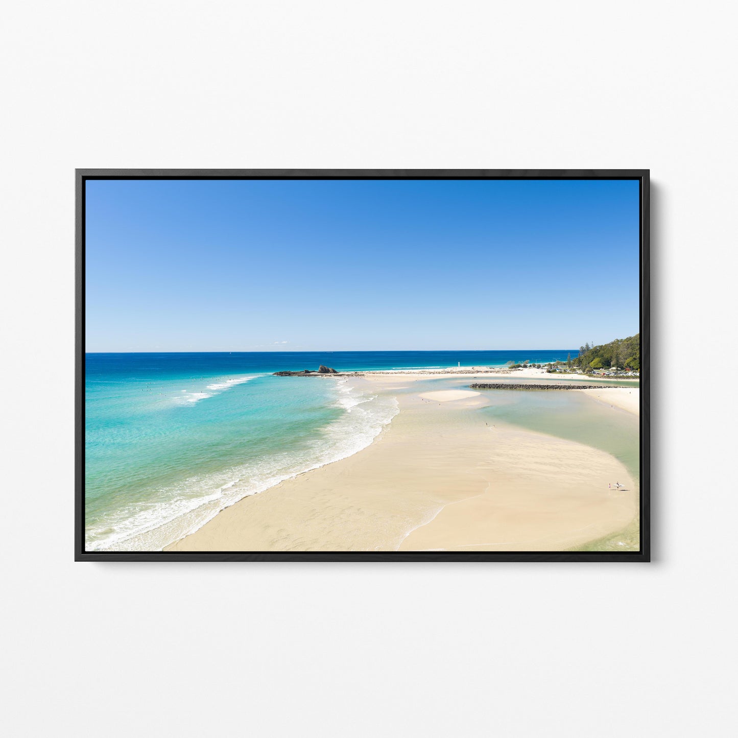 Palm Beach Surfers Sand Spit Black Framed Canvas