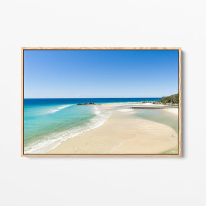 Palm Beach Surfers Sand Spit Oak Framed Canvas