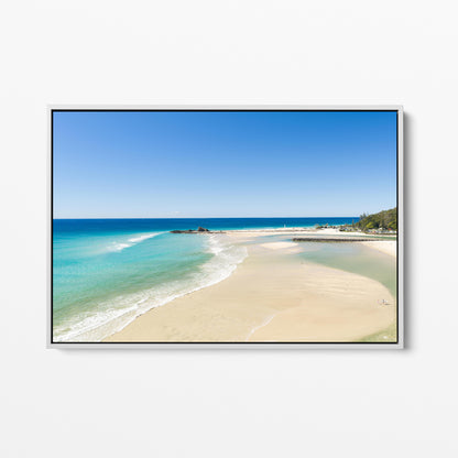 Palm Beach Surfers Sand Spit White Framed Canvas