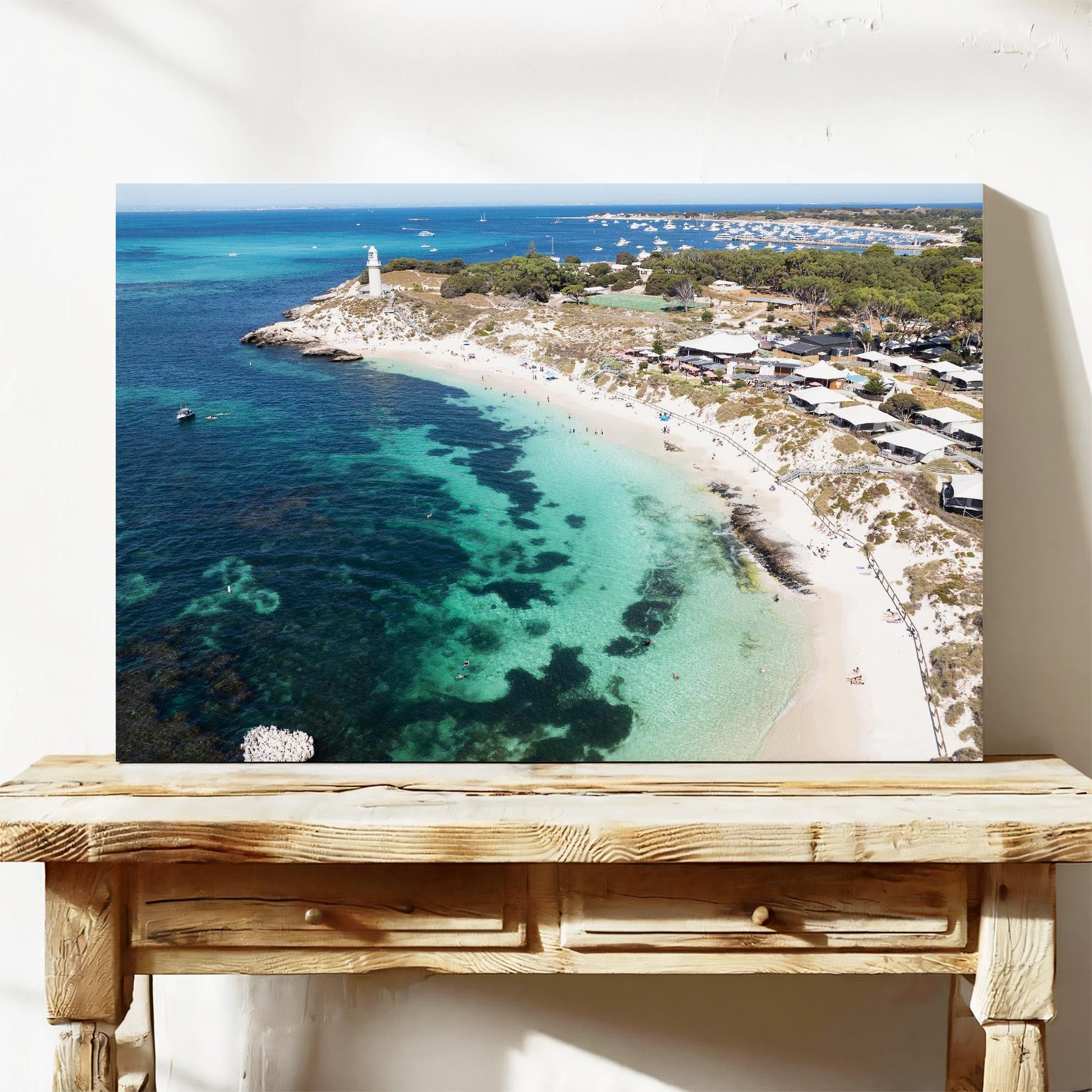 Pinky Beach and Bathurst Lighthouse aerial print Rottnest