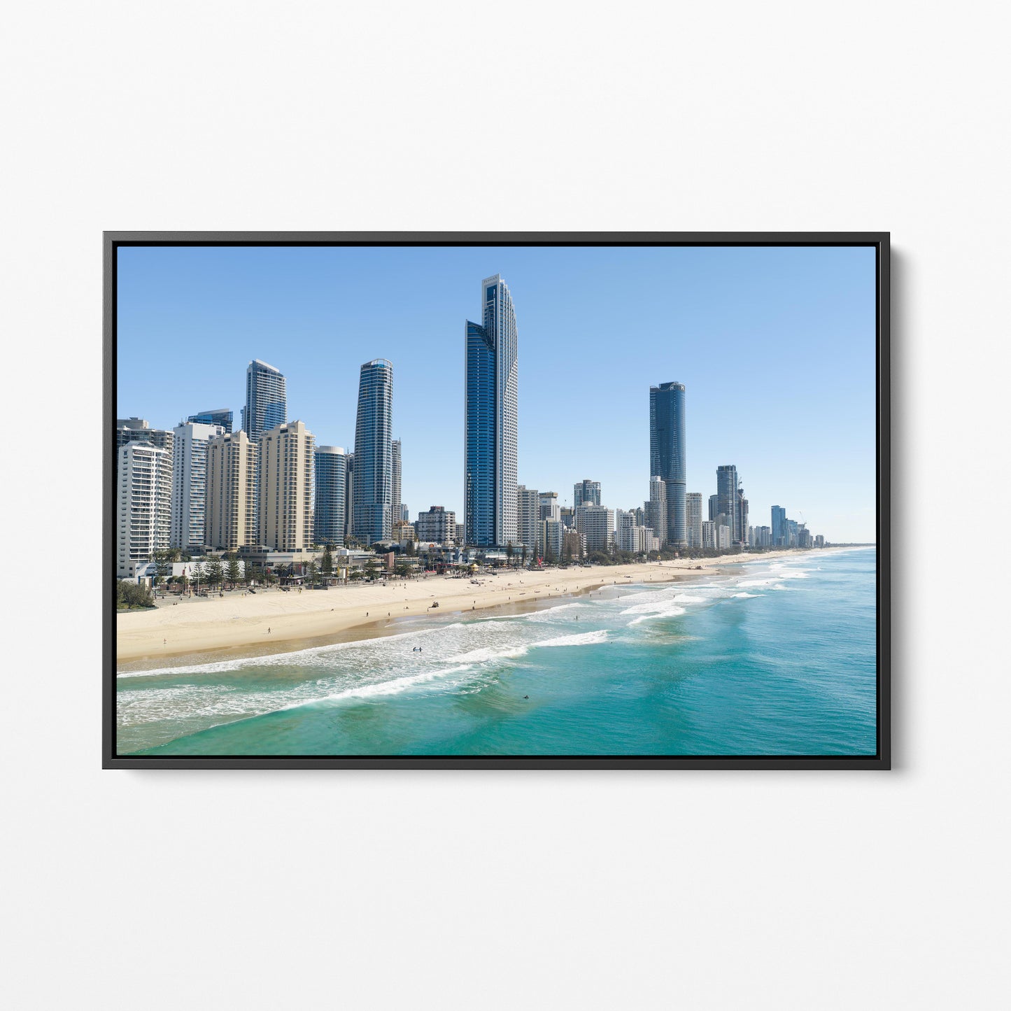 Surfers Paradise Beach Black Framed Canvas
