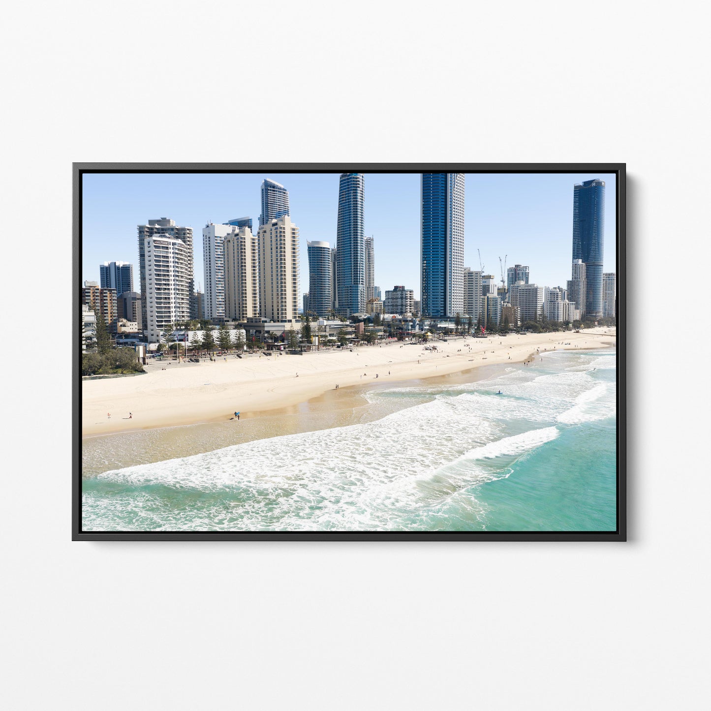 Surfers Paradise Foreshore Black Framed Canvas