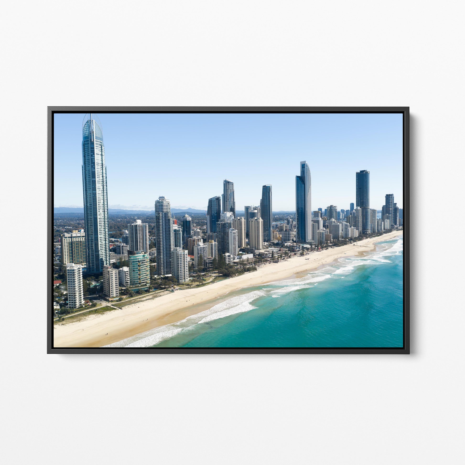 Surfers Paradise Skyline Black Framed Canvas