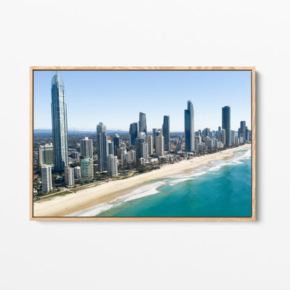 Surfers Paradise Skyline Oak Framed Canvas