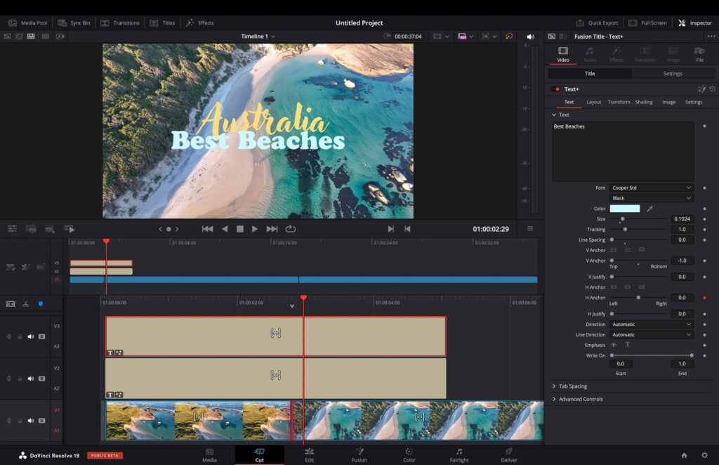 DaVinci Resolve adding titles