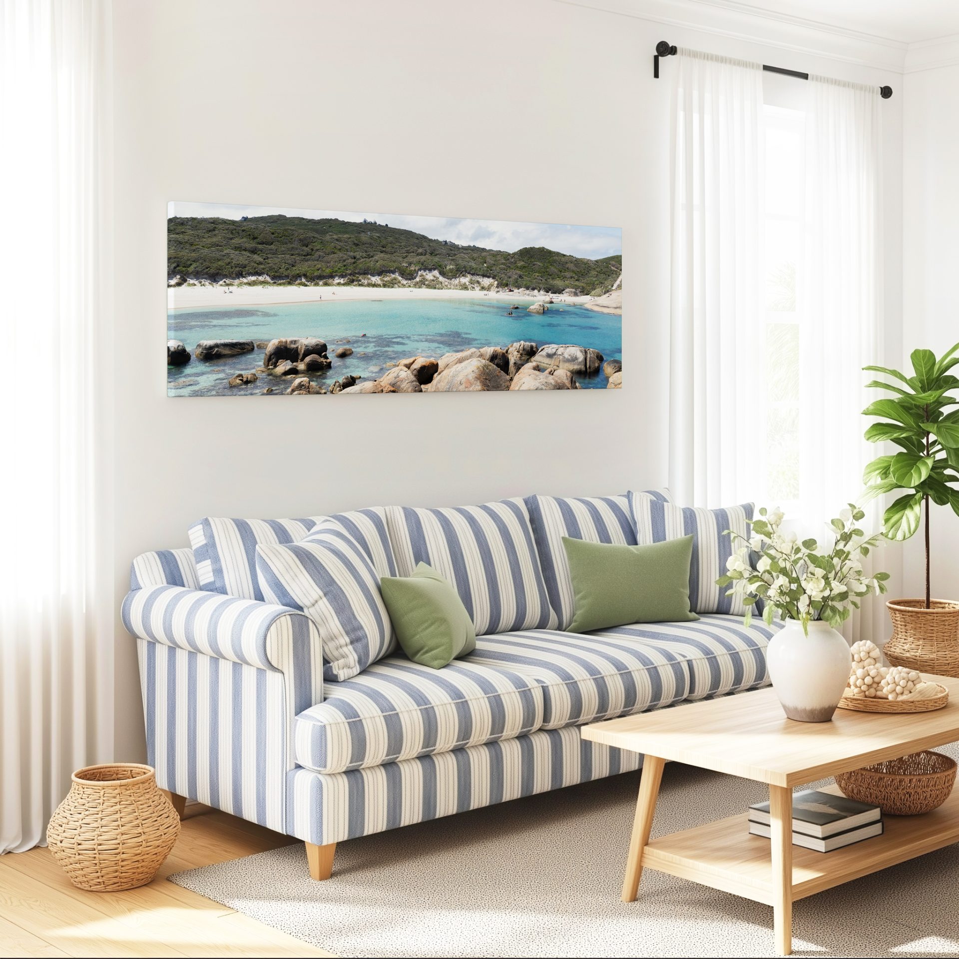 3x1 greens pool above sofa wall art
